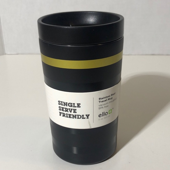 Black & Gold Striped Stainless Steel Travel Mug